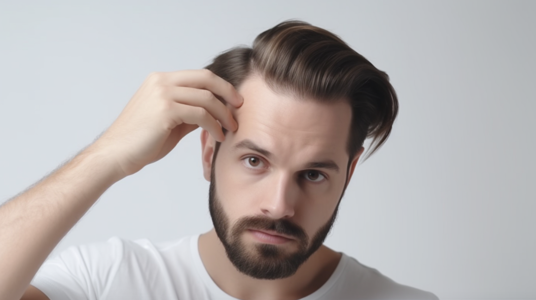 A_man_is_styling_his_own_hair_